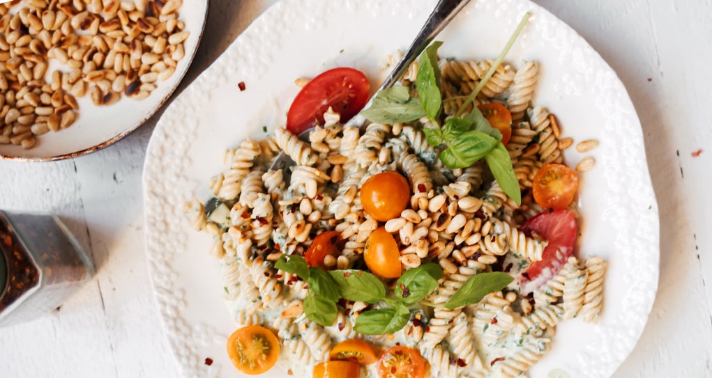 Basil Mint Yogurt Pea Pasta Salad Recipe
