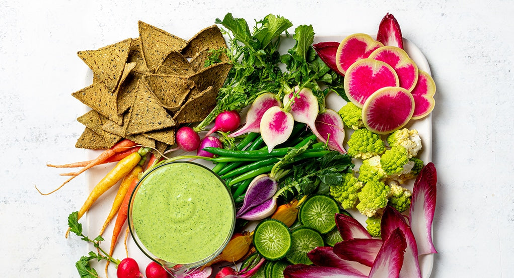Green Goddess Sour Cream Dip with Crudités and Chips Recipe