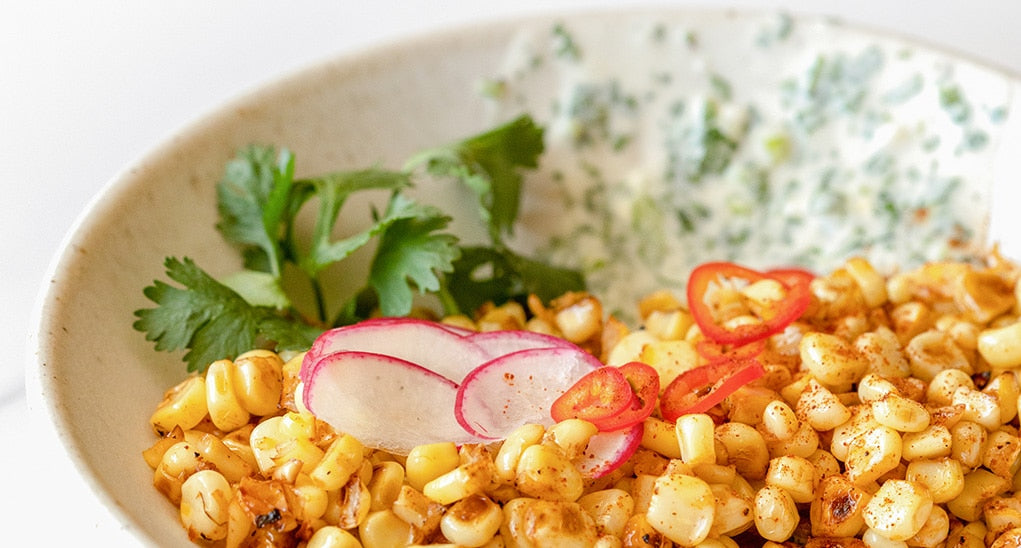 Street Corn Salad with Spicy Cilantro Lime Yogurt Sauce