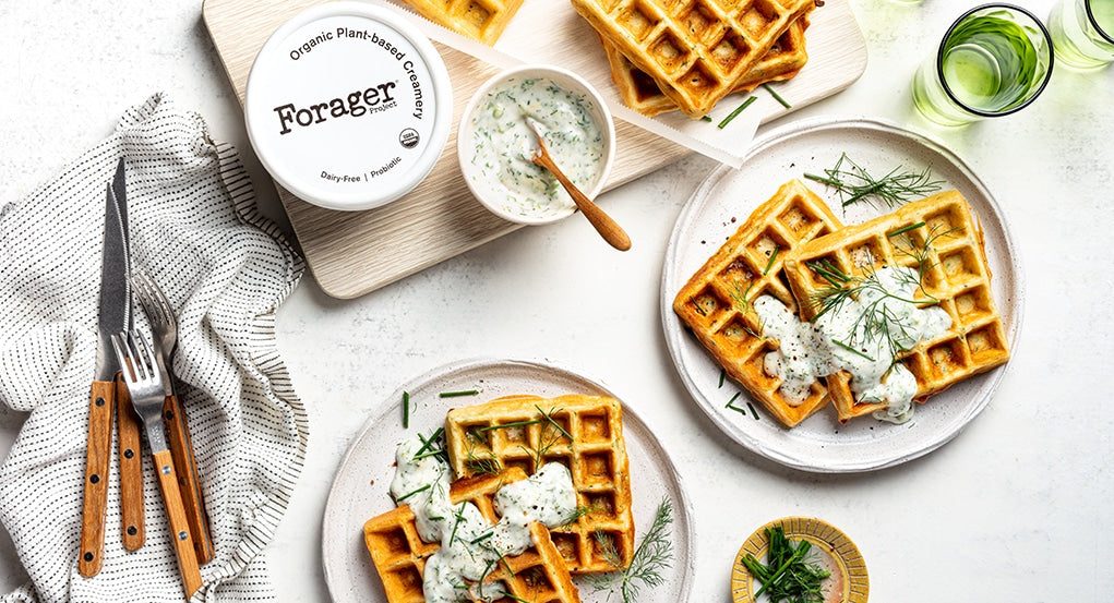 Savory Zucchini Waffles with Dill Chive Vegan Sour Cream Recipe