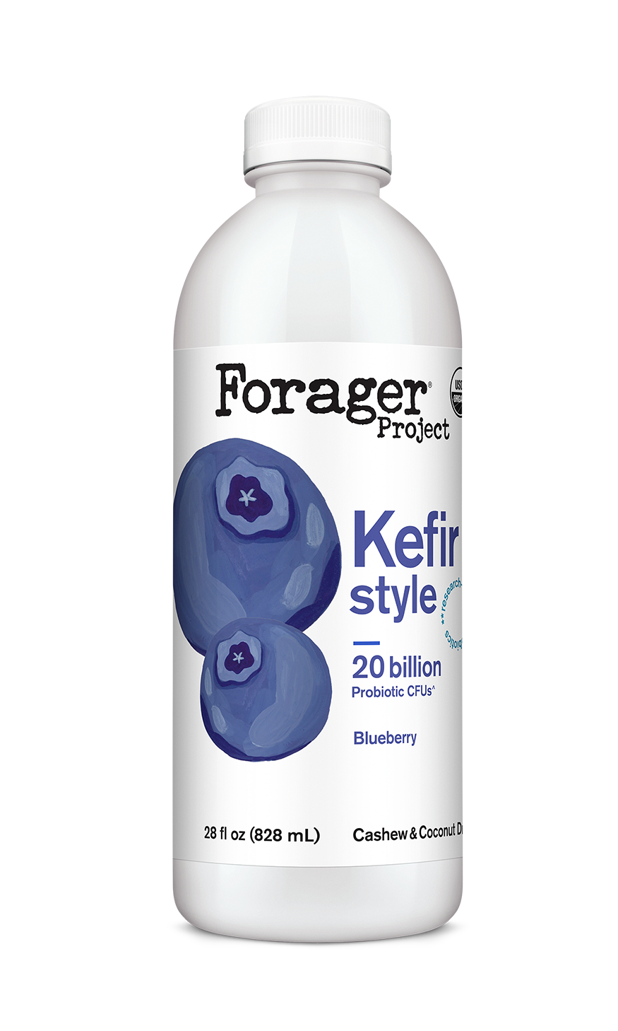 28oz bottle of Forager Project Blueberry Kefir