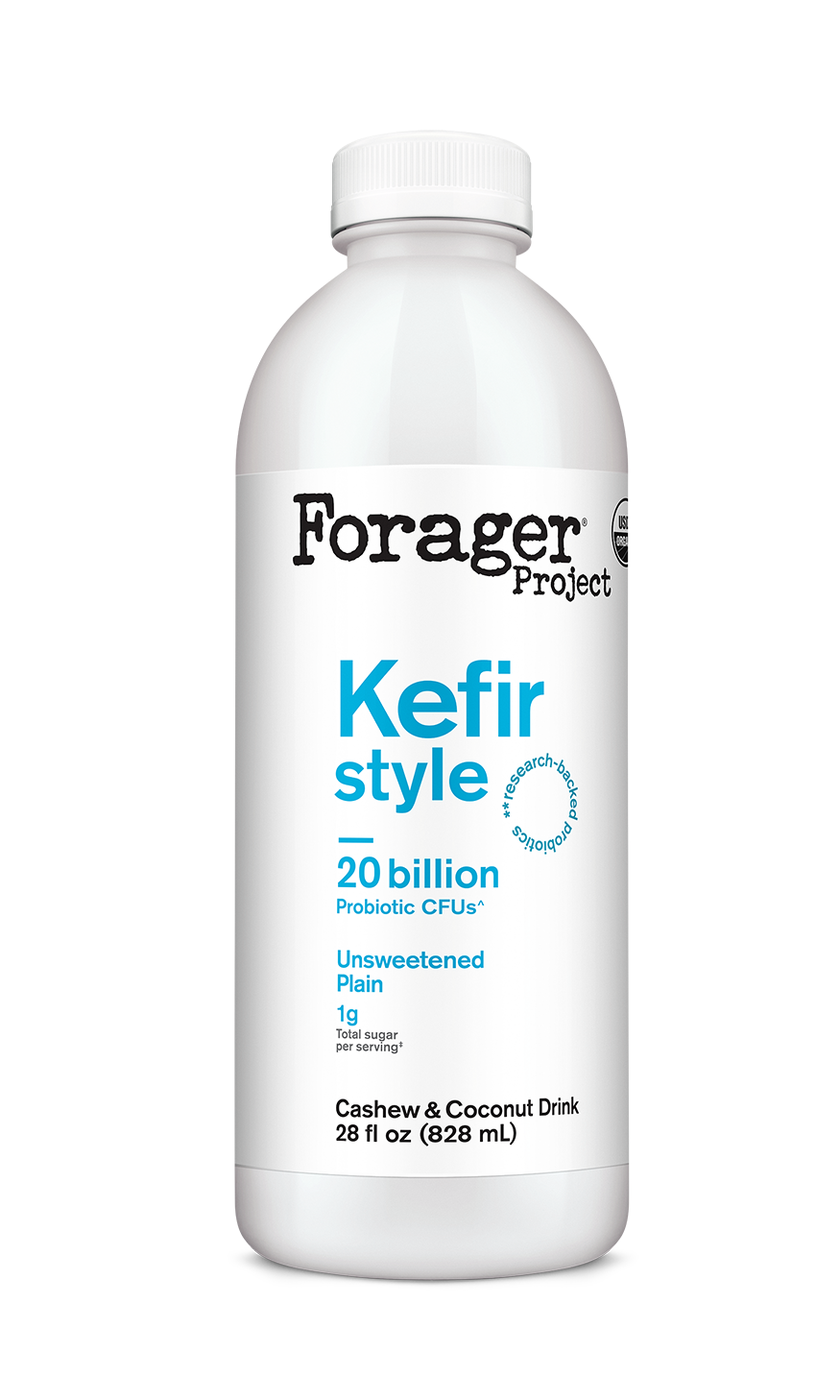 28oz bottle of Forager Project Plain Kefir