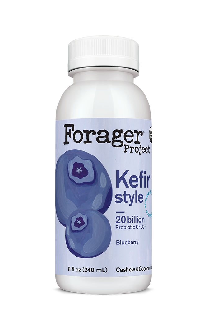 8oz bottle of Forager Project Blueberry Kefir