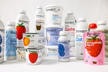 Various Forager Project products including yogurt and milk on a white background