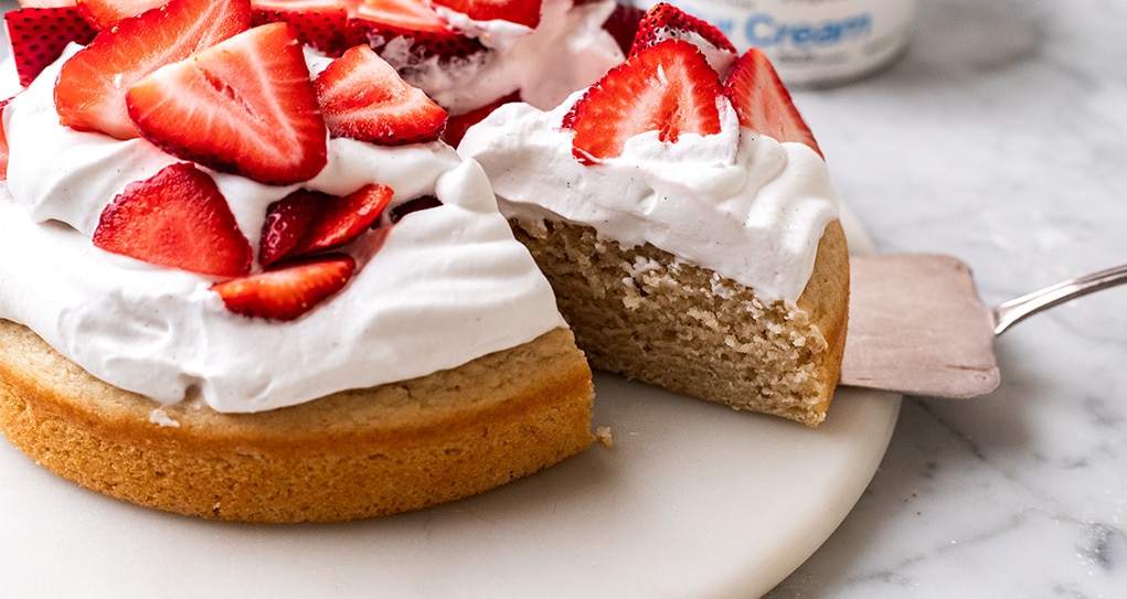 slice of vegan strawberry shortcake cake