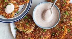 Latkes with Cinnamon Sour Cream. 