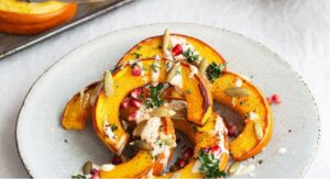 Roasted Pumpkin with Tahini Yogurt Sauce.