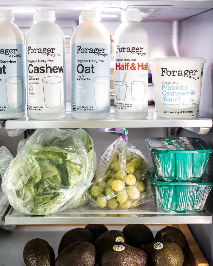 A fridge with Forager Project products inside.