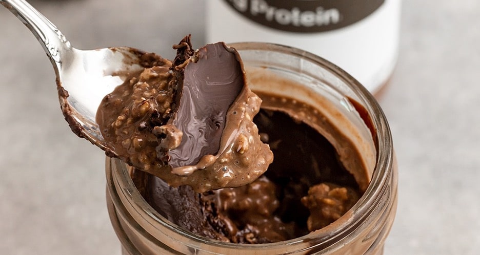 Chocolate Overnight Oats with Magic Shell Topping.