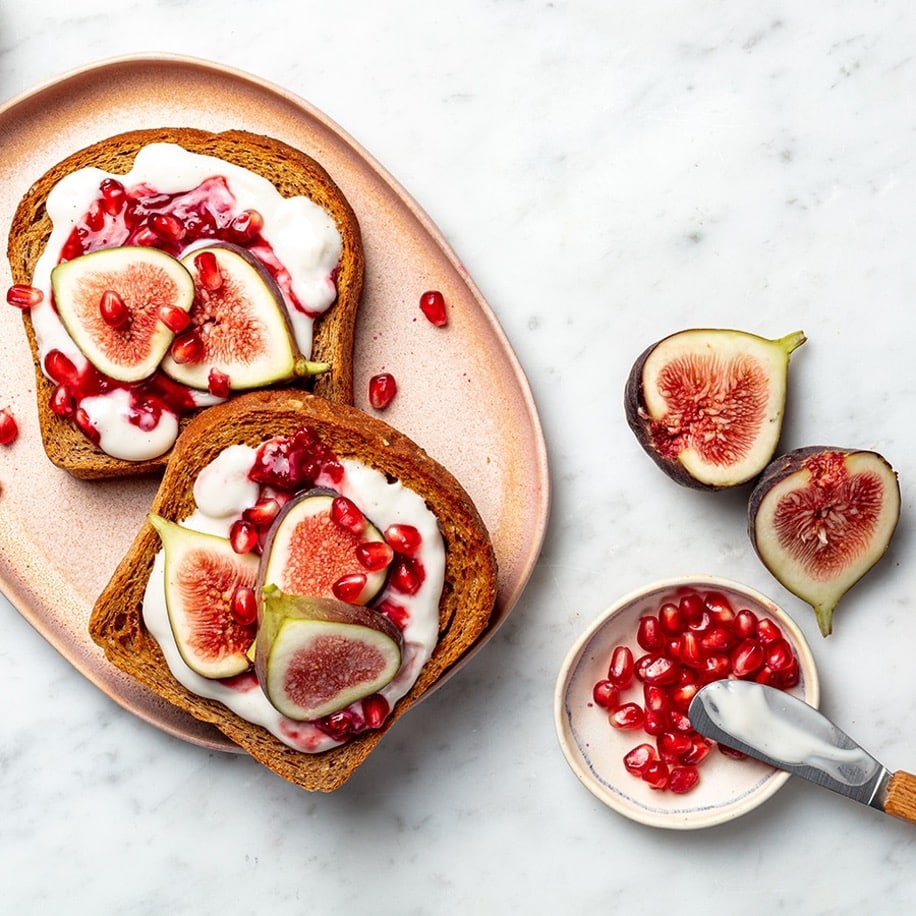 Sweet Morning Toast with Figs and Pomegranate.