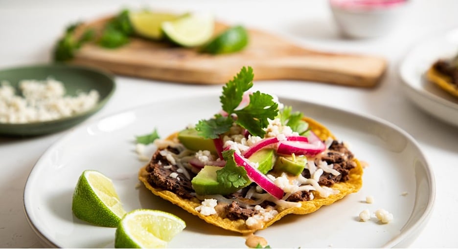 Cheesy Black Bean & Avocado Tostadas